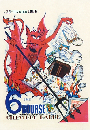 CP souvenir du 6me salon de Chevilly-Larue, le 23 fvrier 1986. Illustration de Jacques GANDOIS. Tirage 1500 ex.