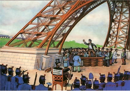 Levallois-Perret 1889-1989 : Centenaire de la Tour Eiffel. La grève. Création Anne LE GUILLOUX. Ed. Club des Créateurs et Cartophiles Contemporains, CPM d’une série M14/37