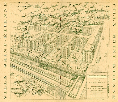Encart publicitaire de vente d’appartements dans les immeubles Sully et Vauban près de la gare rive gauche (1932) construits sur le parc de la Villa Saint Etienne. Double-clic pour agrandir (coll.part.)