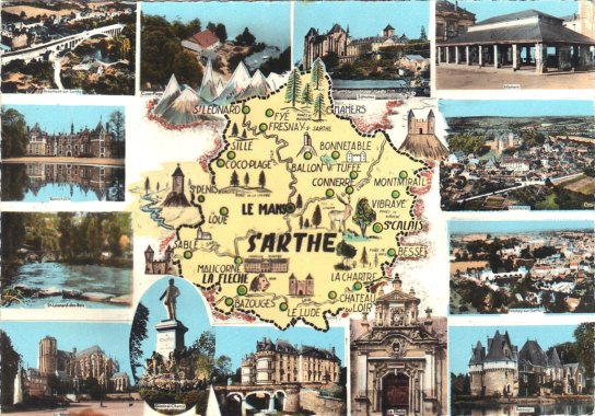 Carte de la Sarthe. CPM multivues