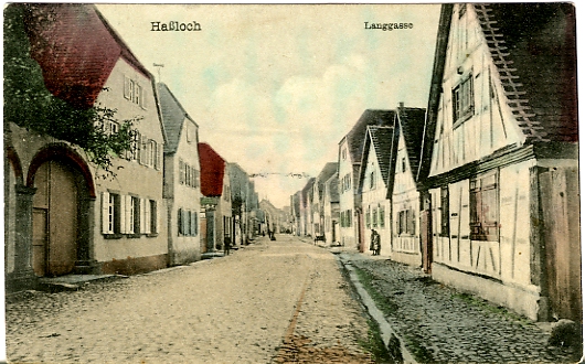 Hassloch, Langgasse, Grand-Rue. Carte expédiée le 23/08/1919, correspondance en français. Carte n°23222 de Rudolf Baer éditeur, Hassloch. (coll. part.)