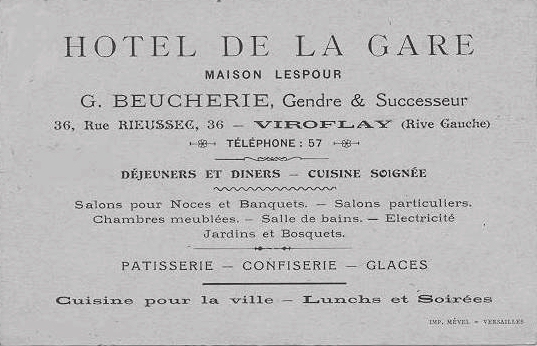 carte publicitaire de l’hôtel de la gare (verso de la CPA précédente).