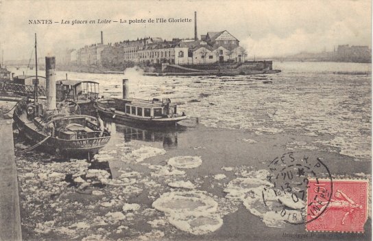 La loire prise par les glaces. CPA circulée le 13/2/1907.