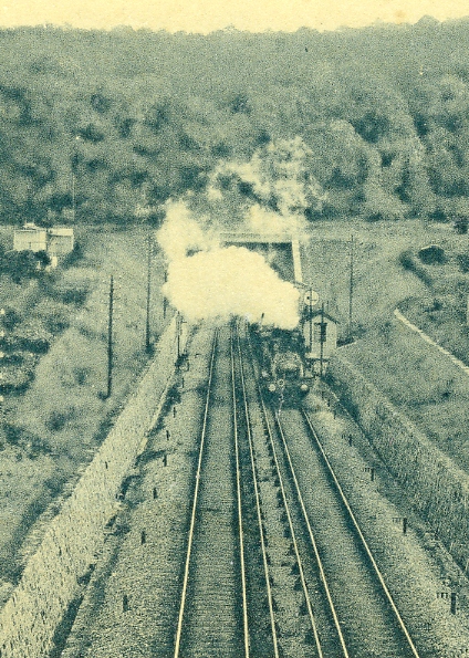 Zoom sur un train à vapeur sortant du tunnel de Meudon. (coll. part.)
