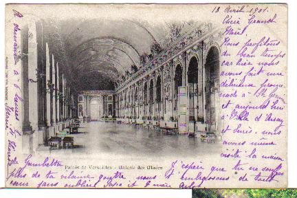 La Galerie des Glaces. Carte ayant circulé en 1901 (coll. part.)